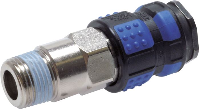 Exemplary representation: Coupling socket with male thread, ball lock & plastic sleeve