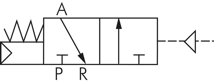 Schematic symbol: 3/2-way pneumatic valve, home position closed (NC)